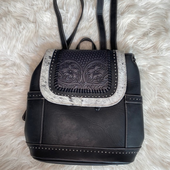 Black Genuine Leather Backpack/Purse - Picture 2 of 3